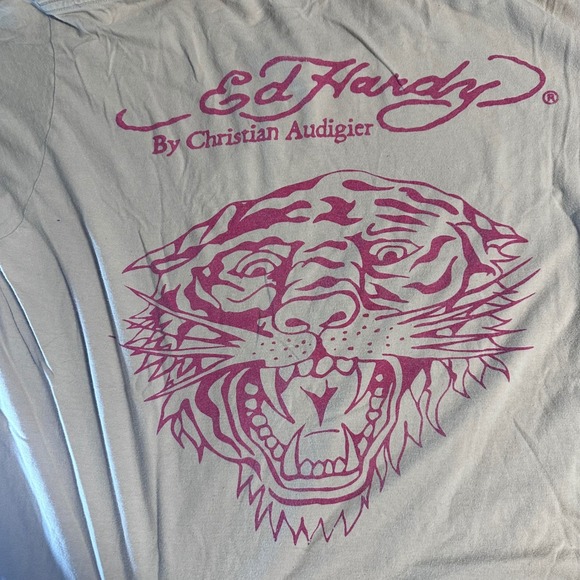 Ed Hardy Christian Audigier Bulldog USMC Graphic T Shirt Tan Large - Picture 8 of 10